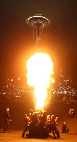 Seattle Center Winter Solstice Fire Festival - 'Nuke Under the Needle' - Photo by Yuba Foxfire
